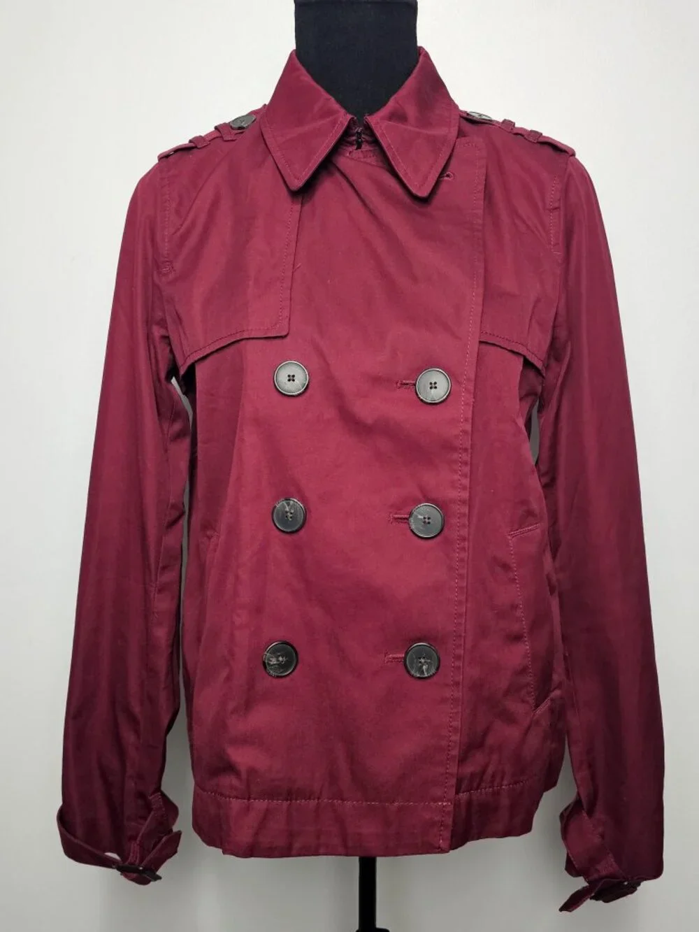 Banana Republic double-breasted short Military trench Jacket Burgundy Size S